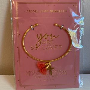 Cross + tassel gold bracelet